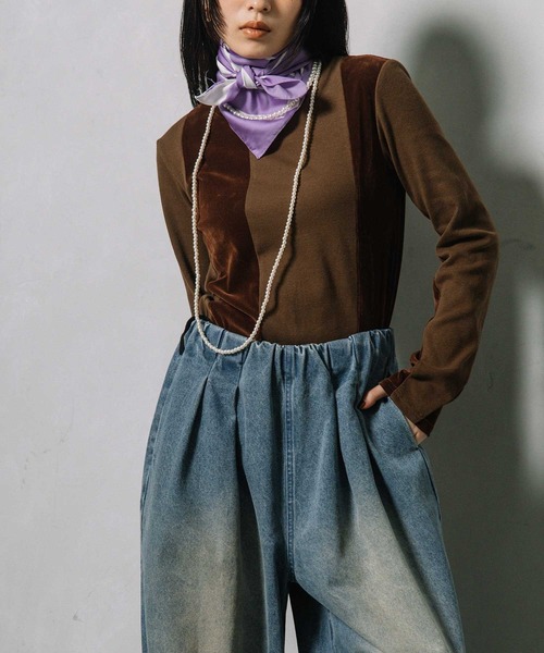 MARECHAL TERRE(マルシャルテル)の「コンビネーションハイネックトップス(Tシャツ/カットソー・レディース・ブラック/ブラウン/グレー/ネイビー・MEDIUM)」の1枚目の写真