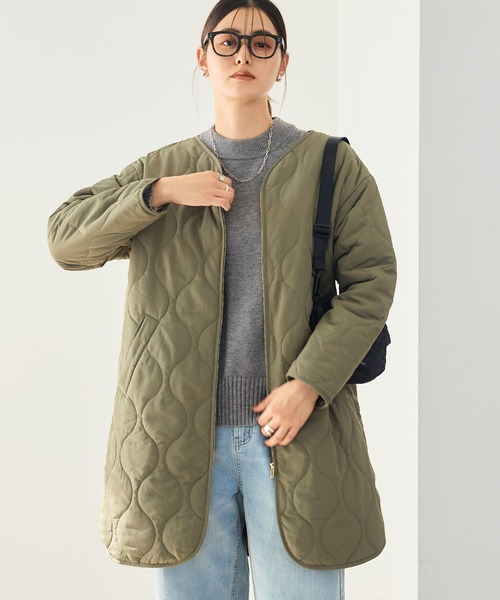 ヒロポン 美品✨ schaffen キルティングジャケット コート 羊革 レザーパイピングボアXキルティングリバーシブルコート[kd15