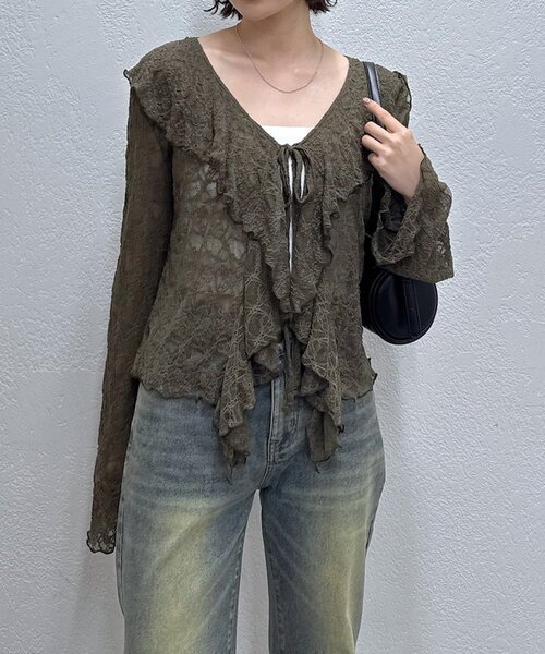 mline（エムライン）の「[mline]ティアードレースブラウス（シャツ/ブラウス・レディース・ベージュ/オフホワイト/アイボリー/カーキ・FREE）」の4枚目の写真