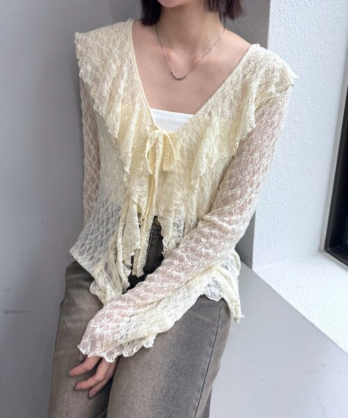 mline（エムライン）の「[mline]ティアードレースブラウス（シャツ/ブラウス・レディース・ベージュ/オフホワイト/アイボリー/カーキ・FREE）」の7枚目の写真