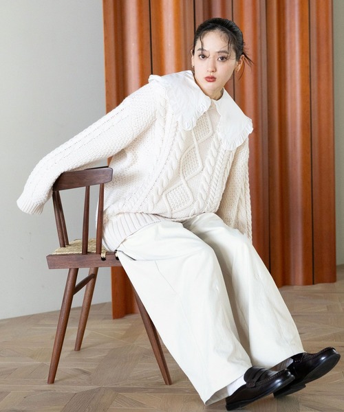 RAGEBLUE(レイジブルー)の「BIGケーブルニットプルオーバー(ニット/セーター・レディース・ネイビー/ホワイト/レッド・FREE)」の11枚目の写真