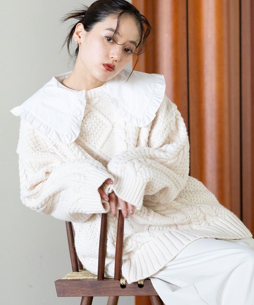 RAGEBLUE(レイジブルー)の「BIGケーブルニットプルオーバー(ニット/セーター・レディース・ネイビー/ホワイト/レッド・FREE)」の13枚目の写真