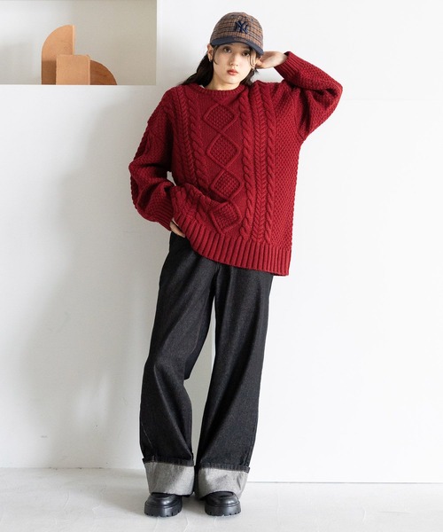 RAGEBLUE(レイジブルー)の「BIGケーブルニットプルオーバー(ニット/セーター・レディース・ネイビー/ホワイト/レッド・FREE)」の15枚目の写真