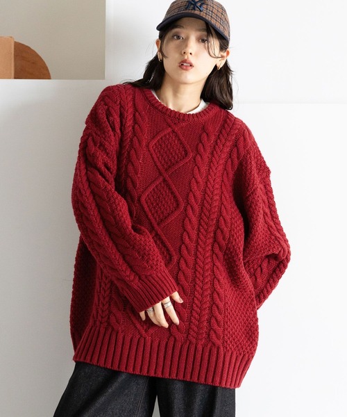 RAGEBLUE(レイジブルー)の「BIGケーブルニットプルオーバー(ニット/セーター・レディース・ネイビー/ホワイト/レッド・FREE)」の5枚目の写真