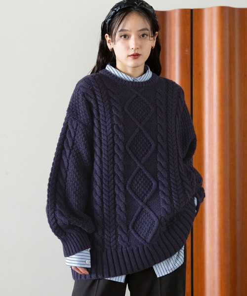 RAGEBLUE(レイジブルー)の「BIGケーブルニットプルオーバー(ニット/セーター・レディース・ネイビー/ホワイト/レッド・FREE)」の8枚目の写真