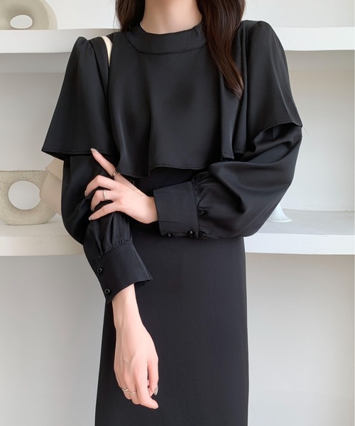Maison Calme(メゾンカルム)の「ケープデザインバックリボンロングワンピース 結婚式 パーティー お呼ばれ(ワンピース・レディース・ブラウン/ブラック/グレー・M/L)」の19枚目の写真