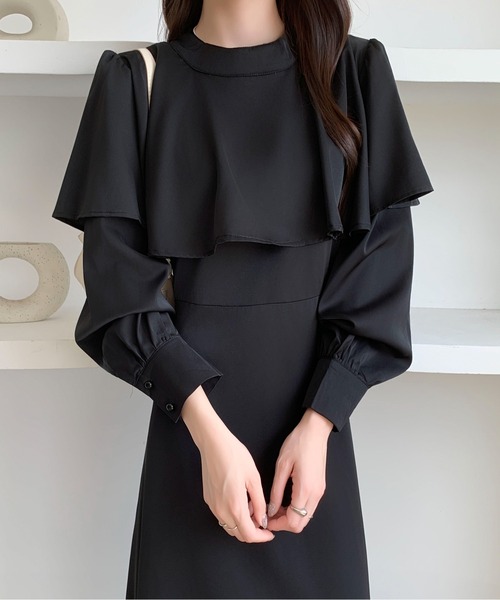 Maison Calme(メゾンカルム)の「ケープデザインバックリボンロングワンピース 結婚式 パーティー お呼ばれ(ワンピース・レディース・ブラウン/ブラック/グレー・M/L)」の20枚目の写真