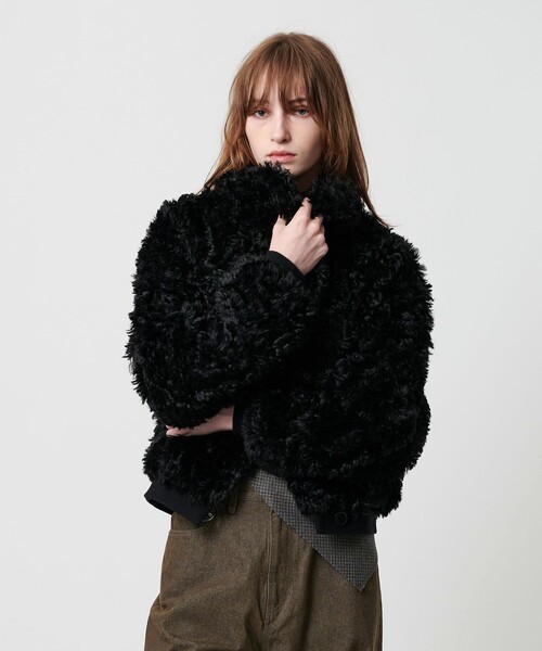 ATTISESSION(アティセッション)の「<ATTISESSION>フラッフィー ブルゾン(その他アウター・レディース・ブラック/オフホワイト・36/38)」の5枚目の写真