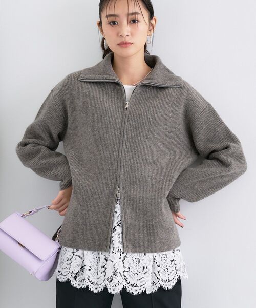 INDIVI(インディヴィ)の「【洗える】カラーネップ ダブルジップカーディガン(カーディガン/ボレロ・レディース・ダークブラウン系3/ホワイト系6/グレー系3・38/34/15 /13/05)」の13枚目の写真