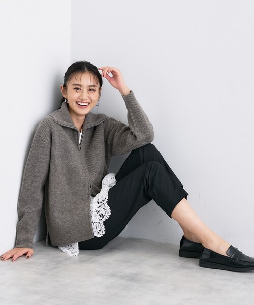 アダワス　カウチンジップカーディガン　チャコールグレー アダワス カウチンジップカーディガン チャコールグレー