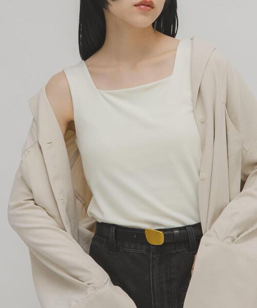 KBF（ケイビーエフ）の「ピーチスキン2WAYタンクトップ（タンクトップ・レディース・ブラック/チャコールグレー/オフホワイト・ONE）」の2枚目の写真