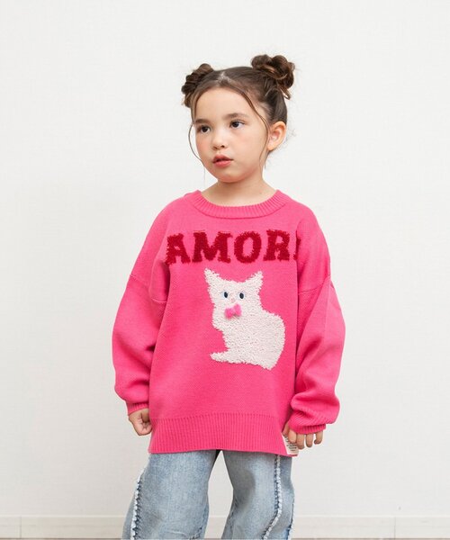 BREEZE（ブリーズ）の「【ジュニア対応】バラエティーニット（ニット/セーター・キッズ・ピンク/ブラック/オフホワイト/グレー・120/90/100/140）」の4枚目の写真