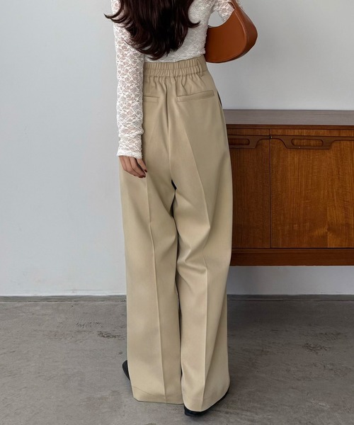 callautia(カラウティア)の「ベルト付きダブルタックワイドパンツ(スラックス・レディース・ブラック/チャコール/ベージュ・SMALL/MEDIUM/LARGE)」の7枚目の写真