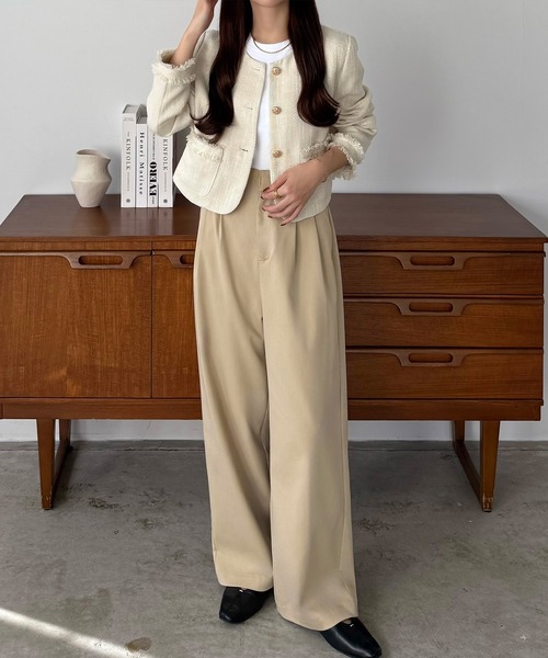 callautia(カラウティア)の「ベルト付きダブルタックワイドパンツ(スラックス・レディース・ブラック/チャコール/ベージュ・SMALL/MEDIUM/LARGE)」の11枚目の写真