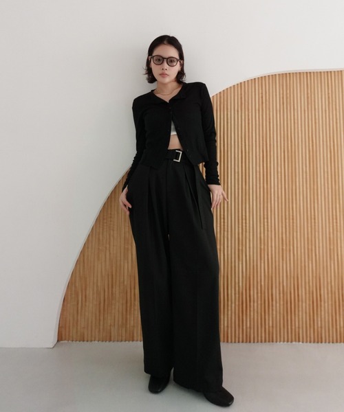 callautia（カラウティア）の「ベルト付きダブルタックワイドパンツ（スラックス・レディース・ブラック/チャコール/ベージュ・SMALL/MEDIUM/LARGE）」の20枚目の写真