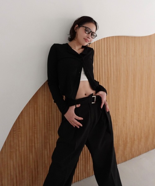 callautia（カラウティア）の「ベルト付きダブルタックワイドパンツ（スラックス・レディース・ブラック/チャコール/ベージュ・SMALL/MEDIUM/LARGE）」の21枚目の写真