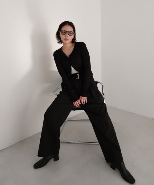 callautia（カラウティア）の「ベルト付きダブルタックワイドパンツ（スラックス・レディース・ブラック/チャコール/ベージュ・SMALL/MEDIUM/LARGE）」の22枚目の写真