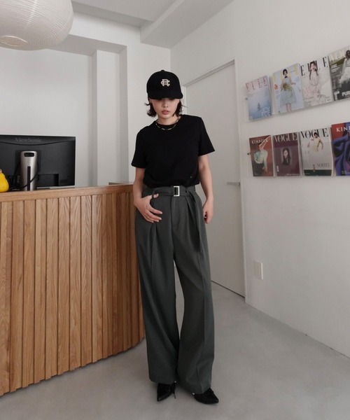 callautia（カラウティア）の「ベルト付きダブルタックワイドパンツ（スラックス・レディース・ブラック/チャコール/ベージュ・SMALL/MEDIUM/LARGE）」の18枚目の写真