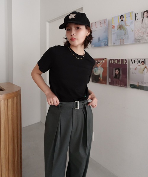 callautia（カラウティア）の「ベルト付きダブルタックワイドパンツ（スラックス・レディース・ブラック/チャコール/ベージュ・SMALL/MEDIUM/LARGE）」の17枚目の写真