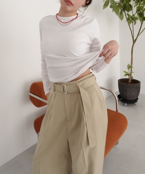 callautia（カラウティア）の「ベルト付きダブルタックワイドパンツ（スラックス・レディース・ブラック/チャコール/ベージュ・SMALL/MEDIUM/LARGE）」の6枚目の写真