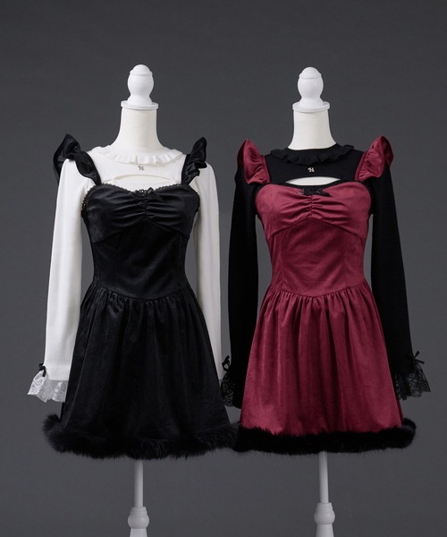 ファー付きベロアキャミワンピース（ワンピース）｜Pal elfy（パル