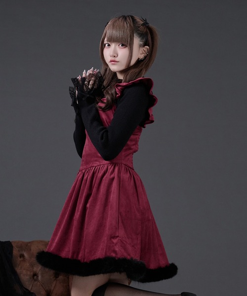 Pal elfy（パルエルフィー）の「ファー付きベロアキャミワンピース