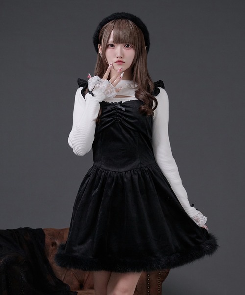 pal elfy ファー付きベロアキャミワンピース ファー付きベロアキャミワンピース（ワンピース）｜Pal elfy（パル