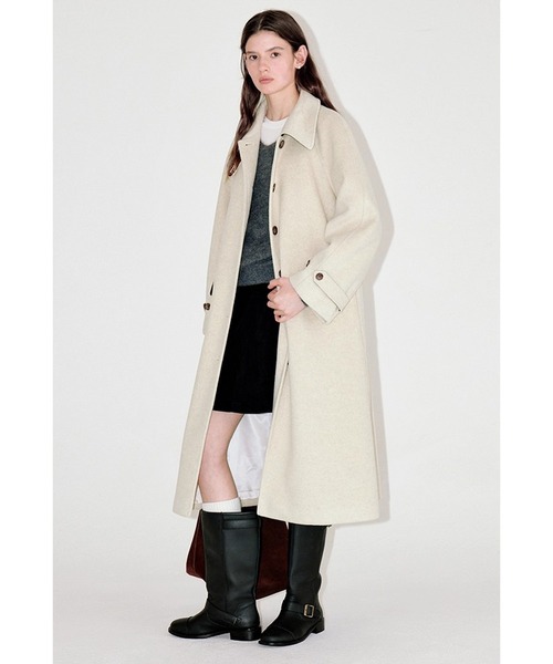 スタンドカラー ウエストベルト付きロングコート FD25W019【Fano