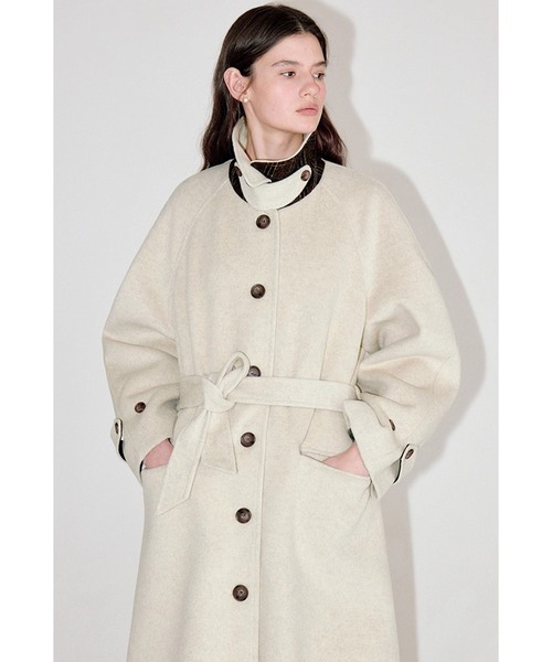 スタンドカラー ウエストベルト付きロングコート FD25W019【Fano