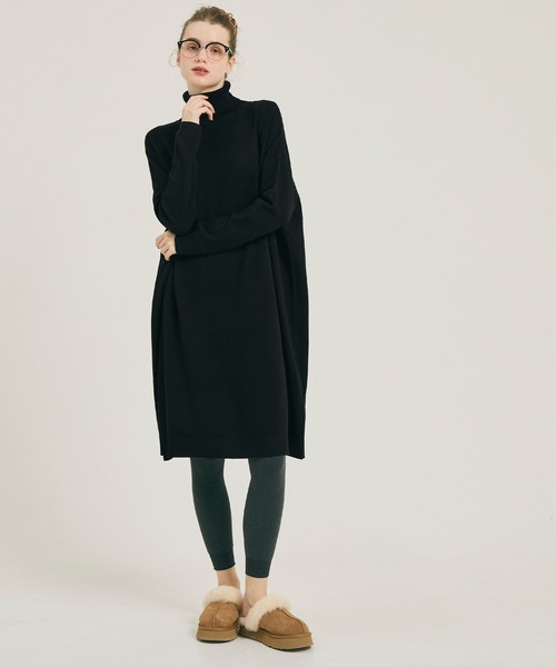 coca（coca）（コカ）の「【WEB限定セール】タートルニットワンピース（チュニック・レディース・グレー/ブラック・L/M/S）」の3枚目の写真