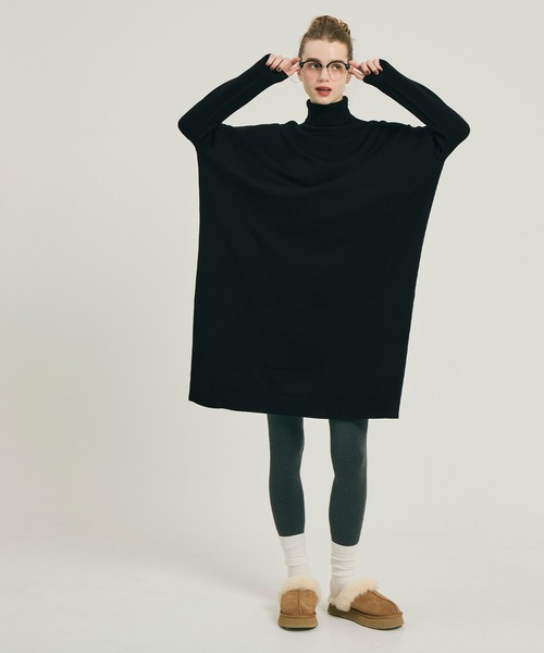 coca（coca）（コカ）の「【WEB限定セール】タートルニットワンピース（チュニック・レディース・グレー/ブラック・L/M/S）」の6枚目の写真