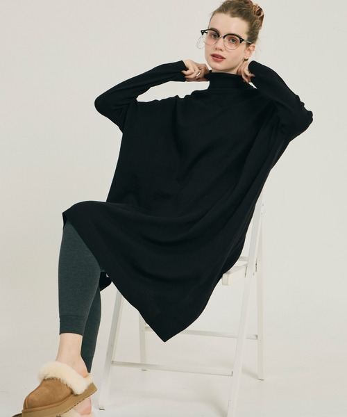 coca（coca）（コカ）の「【WEB限定セール】タートルニットワンピース（チュニック・レディース・グレー/ブラック・L/M/S）」の9枚目の写真