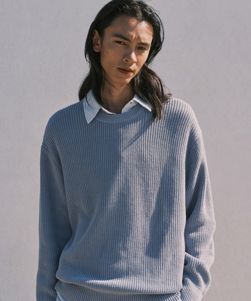 Cotton Rib Crewneck Knit [Sky Blue]