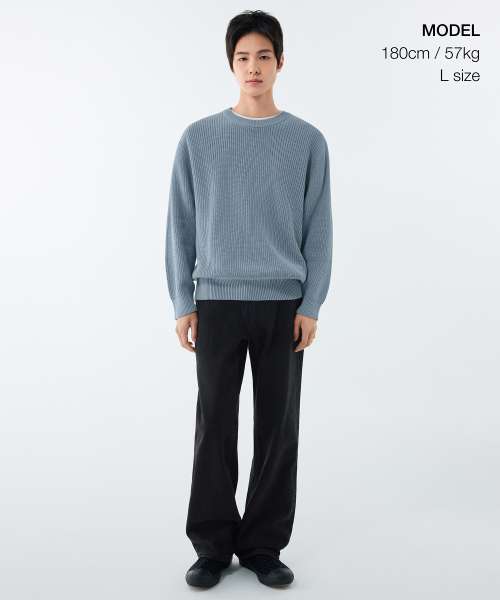 MUSINSA STANDARD（ムシンサスタンダード）の「コットンリブクルーネックニット[スカイブルー]（ニット/セーター・メンズ・その他・SMALL/MEDIUM/LARGE/X-LARGE/XX-LARGE）」の4枚目の写真