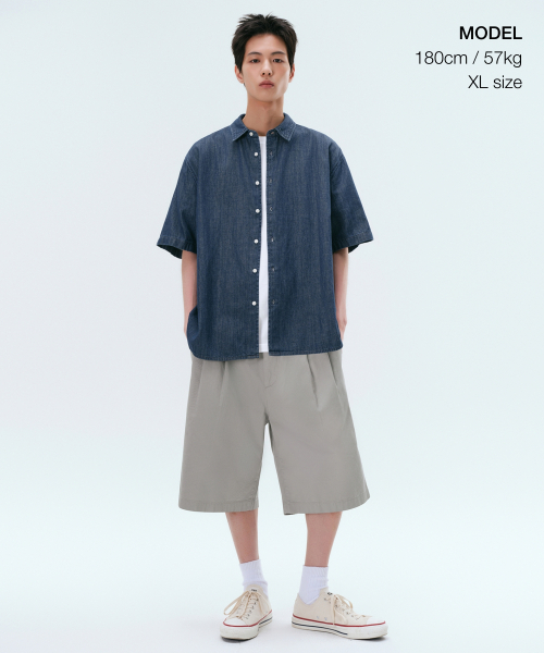 MUSINSA STANDARD（ムシンサスタンダード）の「リラックスド半袖デニムシャツ[インディゴ]（シャツ/ブラウス・メンズ・その他・SMALL/MEDIUM/LARGE/X-LARGE/XX-LARGE）」の2枚目の写真
