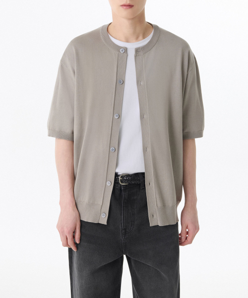 Коттон‑тенсел раунд‑нейк длина кардиган, полуракавный (Light‑Worn Grey)