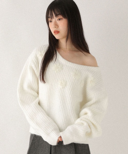 Heather(ヘザー)の「フラワーモチーフニット 612876(ニット/セーター・レディース・オフホワイト/グレー/ブルー・FREE)」の1枚目の写真
