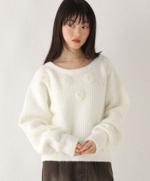 Heather(ヘザー)の「フラワーモチーフニット 612876(ニット/セーター・レディース・オフホワイト/グレー/ブルー・FREE)」の9枚目の写真