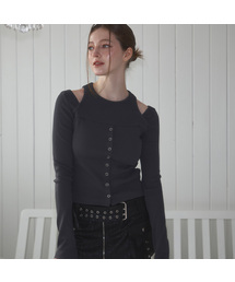 Cut Out Eyelet Long Sleeve [Charcoal]