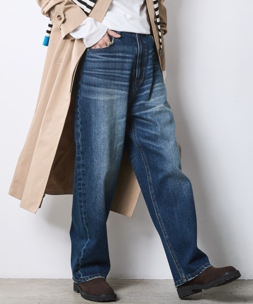 CHIC STYLE（シックスタイル）の「綿100％ワイドルーズデニムパンツ＜大きいサイズ有＞シックスタイル（デニムパンツ・レディース・ブルー系/ネイビー系・68/70/73/76/80/84/88/92/96/98/106）」の7枚目の写真