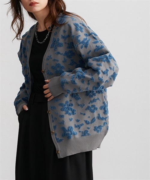 花柄モールジャガードデザインカーディガン ［Soiunique］（ニット