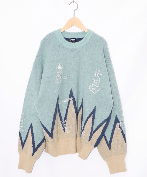 ScoLar Parity（スカラーパリティ）の「353128：落書き調Parityキャラジャガードニットプルオーバー（Tシャツ/カットソー・レディース・ブルー/ブラック・M）」の2枚目の写真