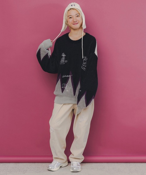 ScoLar Parity（スカラーパリティ）の「353128：落書き調Parityキャラジャガードニットプルオーバー（Tシャツ/カットソー・レディース・ブルー/ブラック・M）」の19枚目の写真