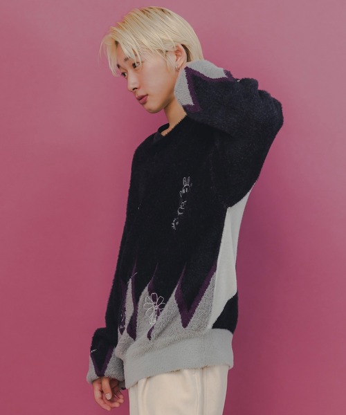 ScoLar Parity（スカラーパリティ）の「353128：落書き調Parityキャラジャガードニットプルオーバー（Tシャツ/カットソー・レディース・ブルー/ブラック・M）」の16枚目の写真