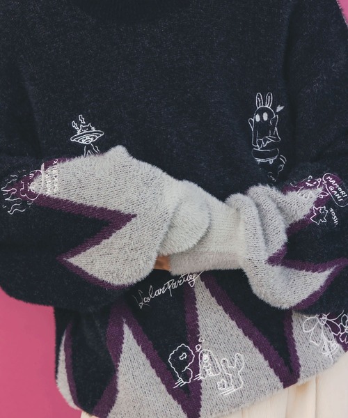 ScoLar Parity（スカラーパリティ）の「353128：落書き調Parityキャラジャガードニットプルオーバー（Tシャツ/カットソー・レディース・ブルー/ブラック・M）」の17枚目の写真