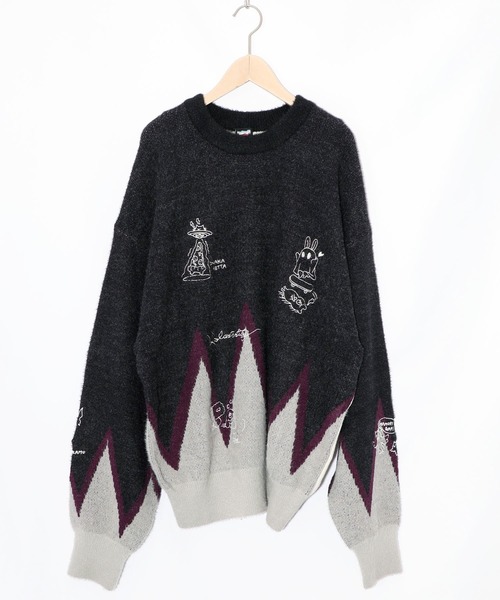 ScoLar Parity（スカラーパリティ）の「353128：落書き調Parityキャラジャガードニットプルオーバー（Tシャツ/カットソー・レディース・ブルー/ブラック・M）」の7枚目の写真