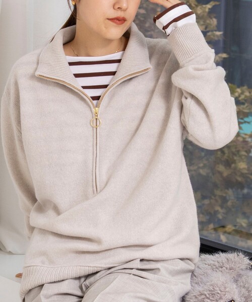 Rie Miller（リエミラー）の「《手洗い可能》ハーフZIPプルオーバー（ニット/セーター・レディース・ネイビー/ベージュ/チャコールグレー・38）」の3枚目の写真