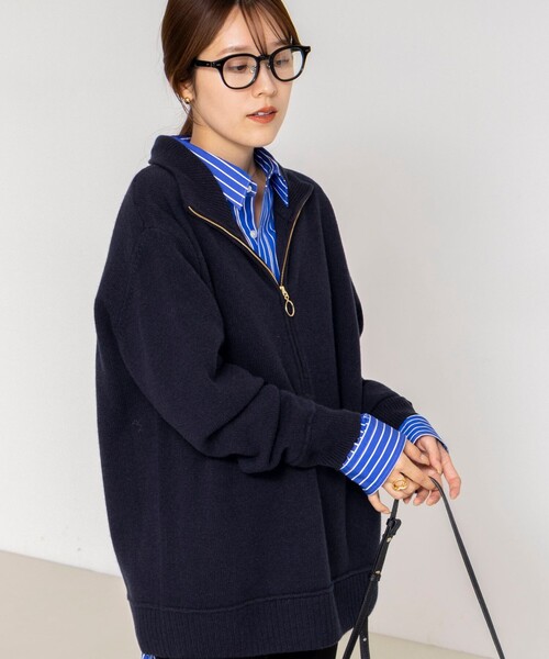 Rie Miller（リエミラー）の「《手洗い可能》ハーフZIPプルオーバー（ニット/セーター・レディース・ネイビー/ベージュ/チャコールグレー・38）」の8枚目の写真