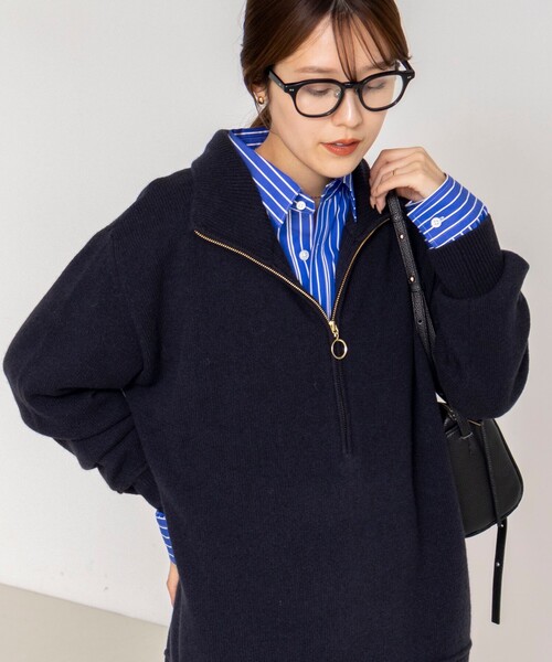 Rie Miller（リエミラー）の「《手洗い可能》ハーフZIPプルオーバー（ニット/セーター・レディース・ネイビー/ベージュ/チャコールグレー・38）」の9枚目の写真
