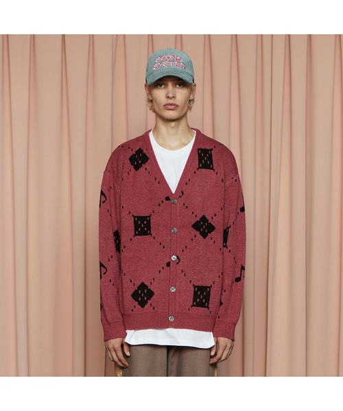 UNALLOYED(アナロイド)の「ミュージックアーガイルカーディガン / ピンク(カーディガン/ボレロ・メンズ・その他・MEDIUM/LARGE)」の1枚目の写真